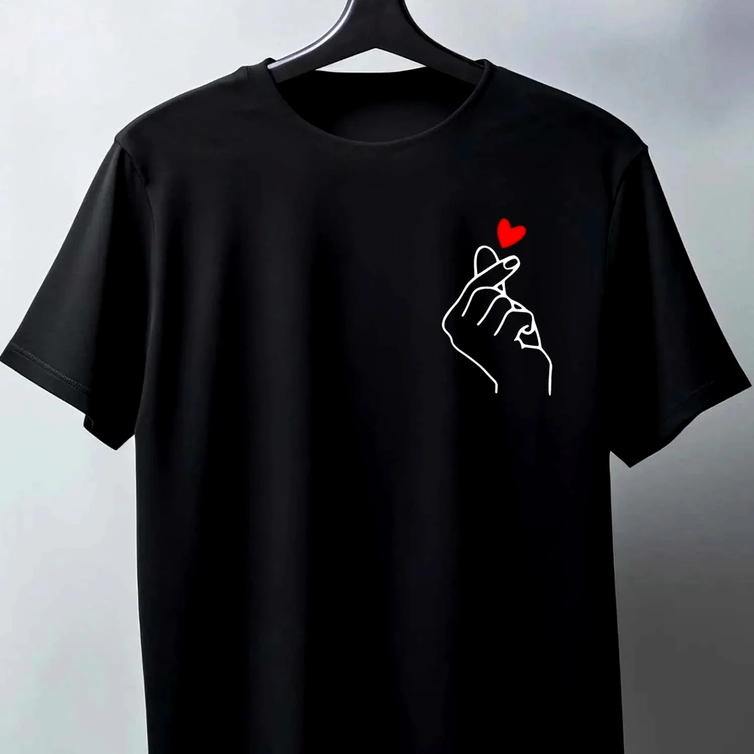 Finger Heart Graphic Tee Men's and Women's Y2k Round Neck Casual Print Breathable T-Shirt Free Delivery Shipping Clothes Woman