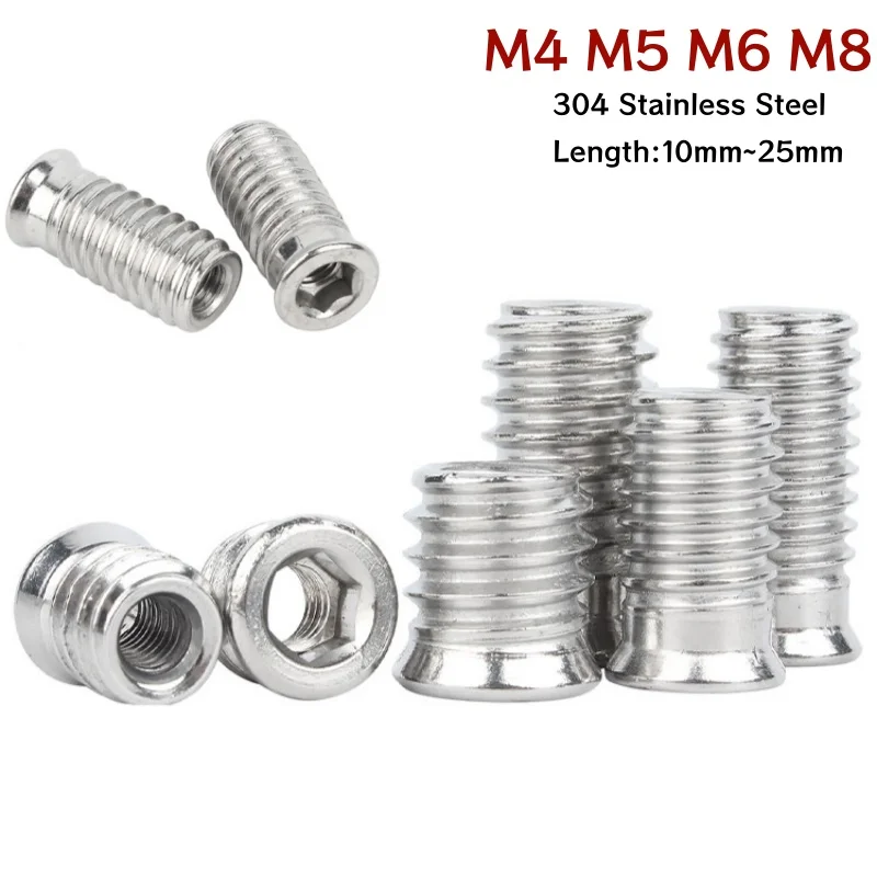 5-50pcs M4 M5 M6 M8 304 A2 Stainless Steel Hexagon Socket Threaded Insert Nuts Embedded E-Nut for Furniture Wood Bed Cabinet