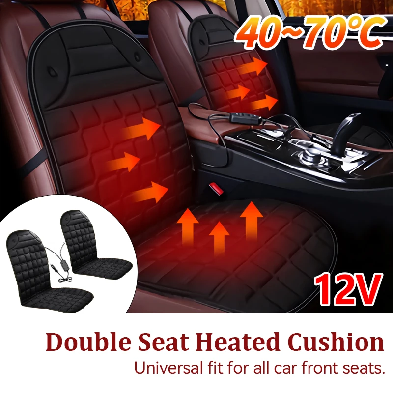12V Black Two-Seater 98 X 48Cm Square Two-Seater Car Heating Pad Universal Seat Heating Pad for Autumn and Winter