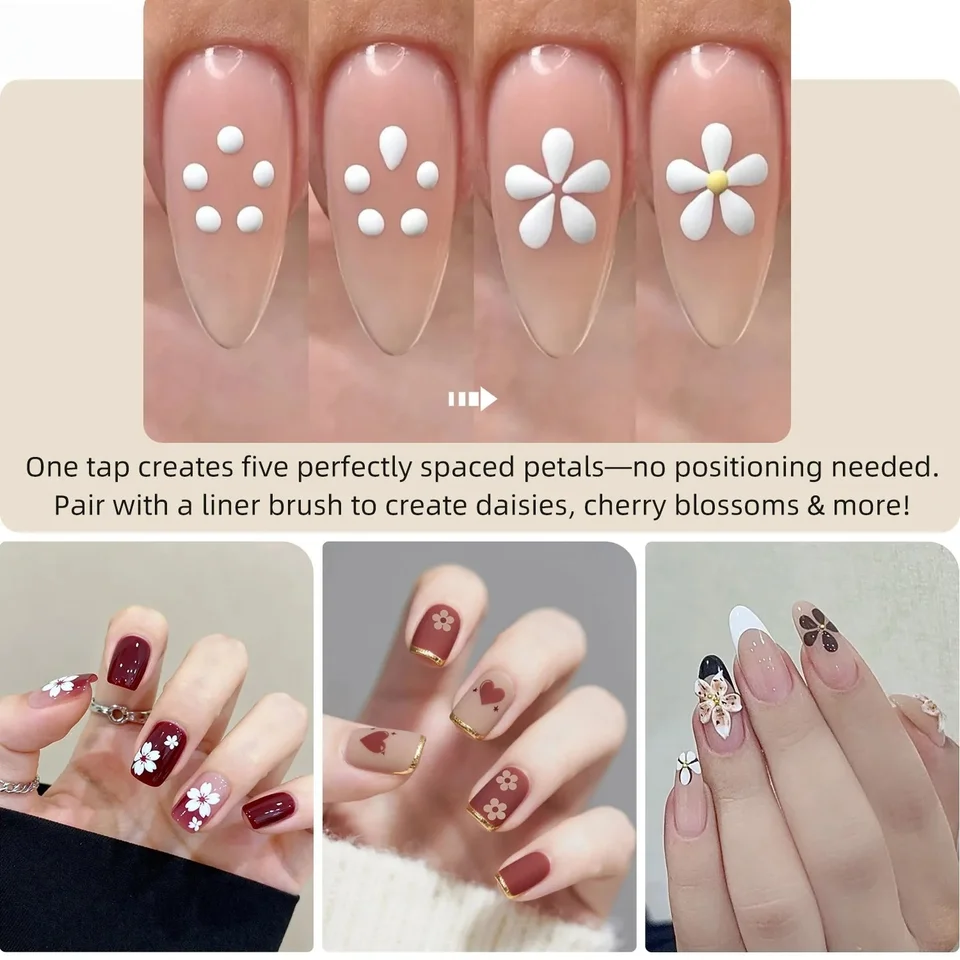 1 Pieza de Herramienta de Puntos de 5 Pétalos para Arte de Uñas DIY, Creador de Flores, Punta Fina, Recolector de Piedras, Mango con Brillantina, Herramientas de Manicura 2
