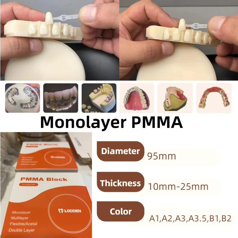 Dental Lab  Preshade Monochrome PMMA Block Open System (95mm)*12-25mm for dental lab CAD/CAM Dental lab Materials