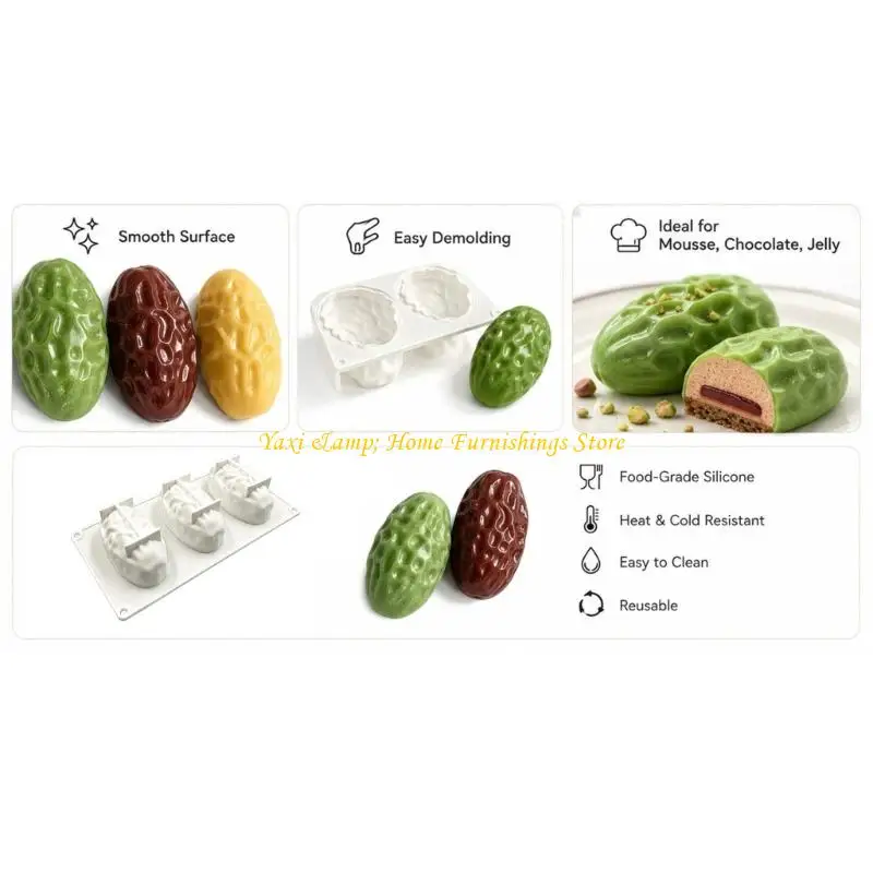 W8EA Date Kitchen Form 3 Cavity White Baking Tray for Chocolate Treat Service, Flexible Dessert Pan 10.6 x 21.8 x 3.9 for