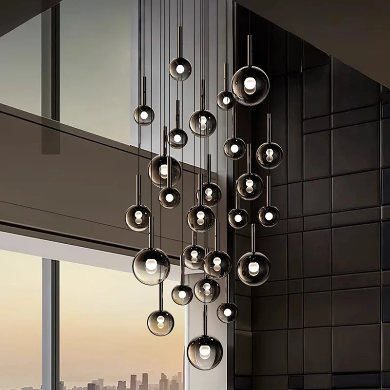 

Smoke Gray Glass Modern 2026 New Home Decoration LED Pendant Light Indoor Lighting Hanging Staircase Light Kitchen Lighting