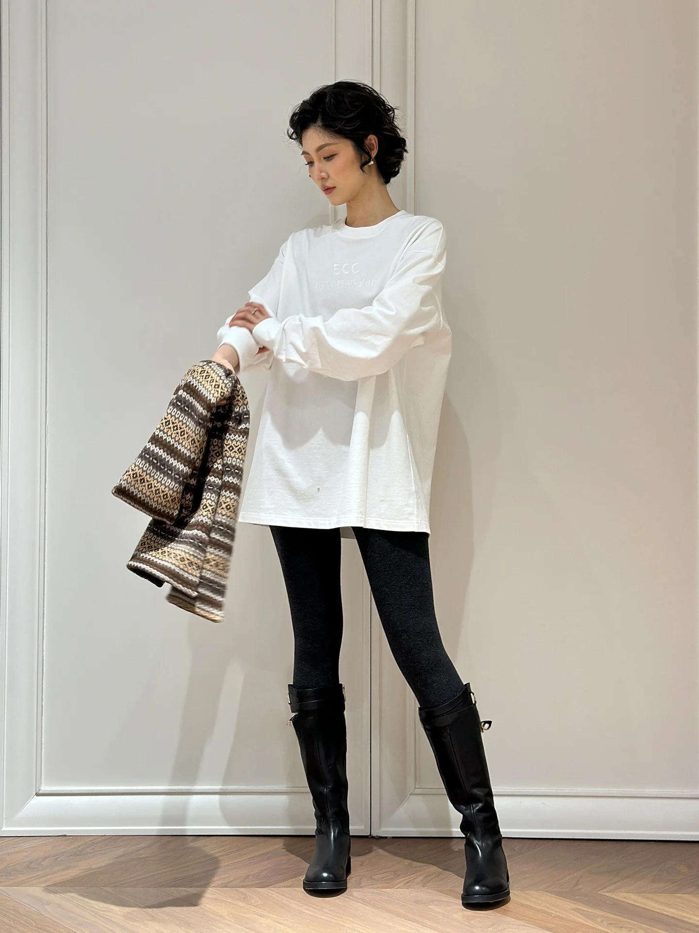 

Свободный крой, толстовка из чистого хлопка с круглым вырезом, длинными рукавами, на флисовой подкладке, повседневная, модная, серия Red Label, женская футболка