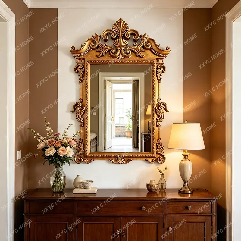 XXretro decorative mirror  wall hanging living room bedroom engraved makeup mirror style