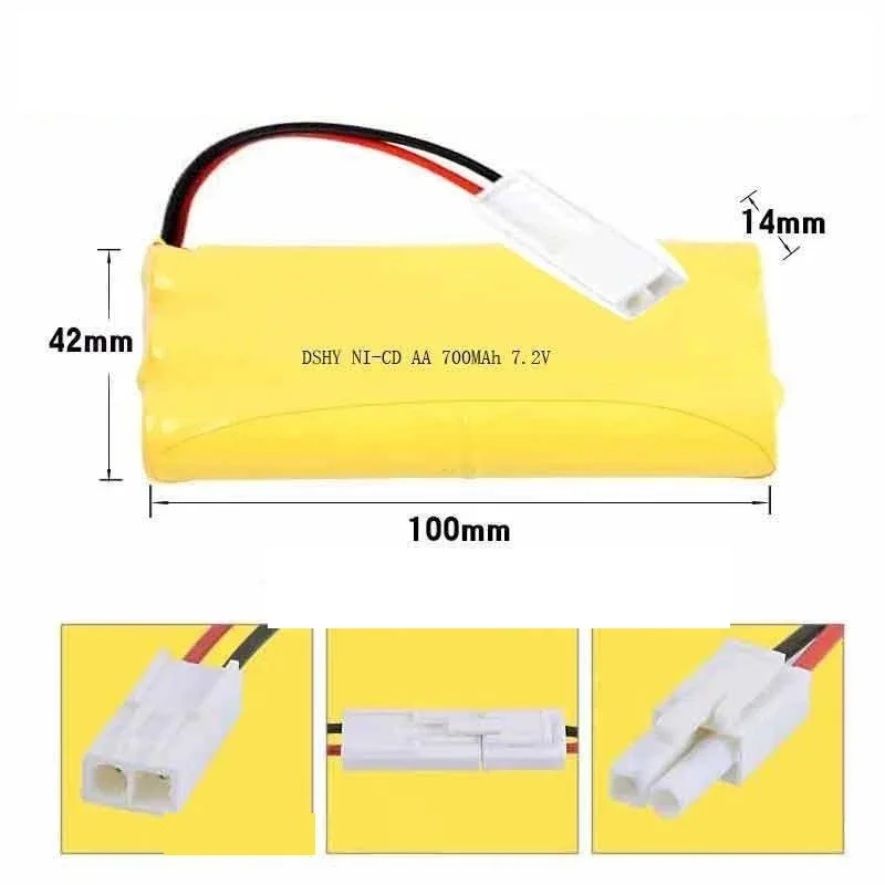 RC 자동차 보트 탱크용 NI-CD 배터리, 전기 장난감, 원격 제어 장난감, 7.2 v 충전식 배터리, 7.2 v, 700mah, AA