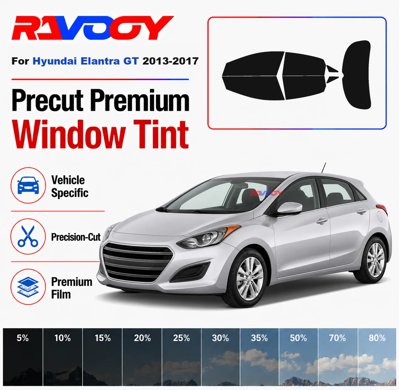 

Premium Precut Window Tint Kit Front Rear Windows Rear Windshield For Hyundai Elantra GT 2013-2017 Car Solar Nano Ceramic Film