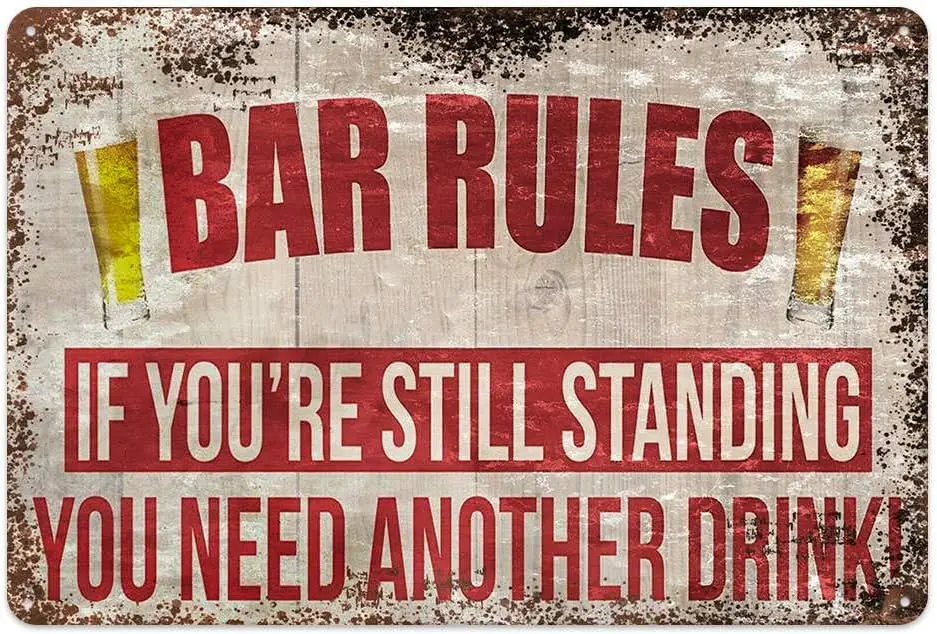 Robert Art Original Vintage Design Bar Rules Tin Metal Wall Art Signs, Thick Tinplate Print Poster Wall Decoration for Bar | Kit
