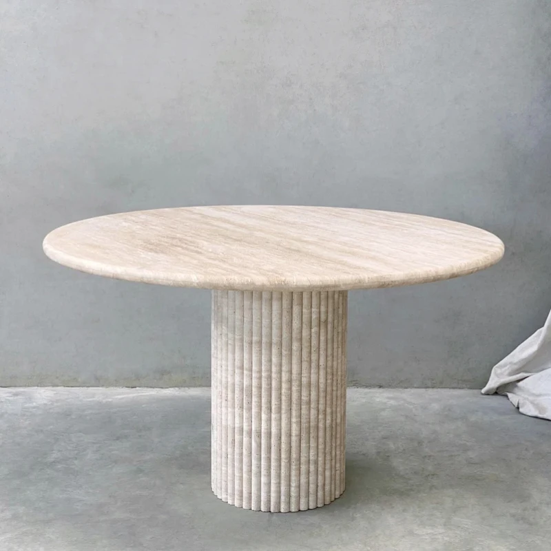 

Nordic natural marble travertine dining table round modern simple creative light luxury small apartment