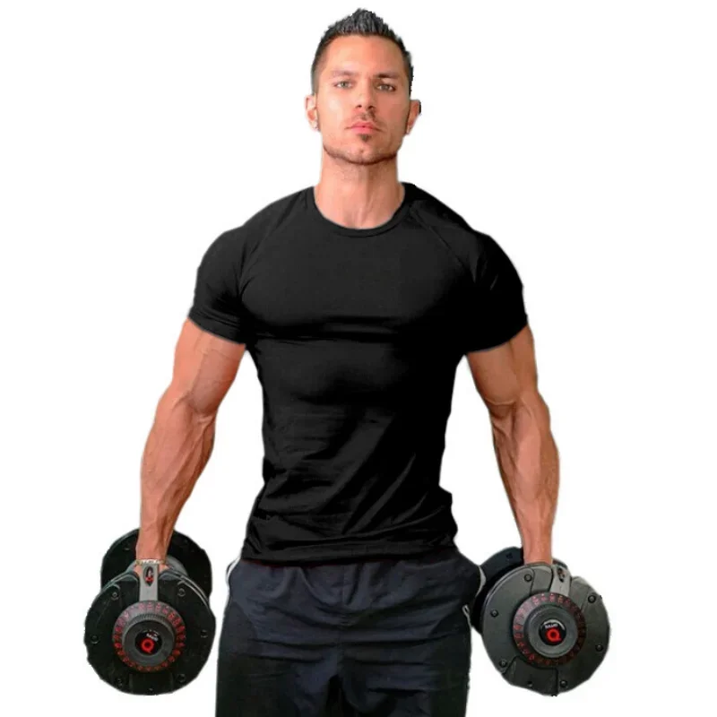 

Short Sleeve T Shirts Men Gym Bodybuilding Training Sports Workout Quick Dry Tee Fitness Tights Breathable