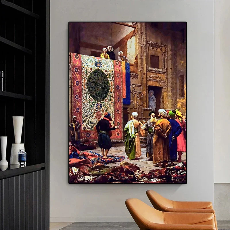 Gerome Famous Artwork Arab Carpet Merchant Oil Painting Print on Canvas Poster Porch Wall Art Picture Living Room Deor (No Frame