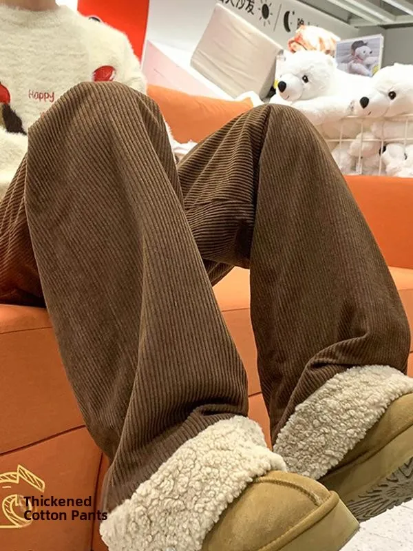 

Thiened Corduroy Lamb Fur Men's Winter Straight Leg Sweatpants Northeast Cold Resistance Warm Cotton Pants Youth Faion Brand