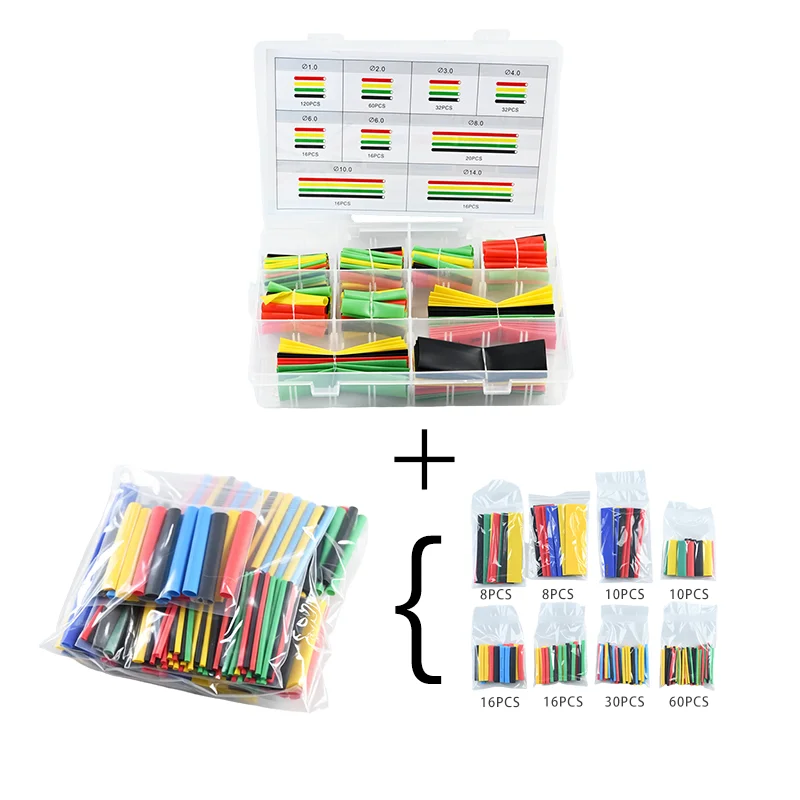 

328 Pieces of Heat Shrink Tubing Boxed Set | Free 160 Pieces of the Same Product in a Bag | 2X Speed Shrinkage 1-14mm Multiple Specifications | Household Electrician Repair Insulation Kit, Can Be Used with Lighters/Hot Air Guns