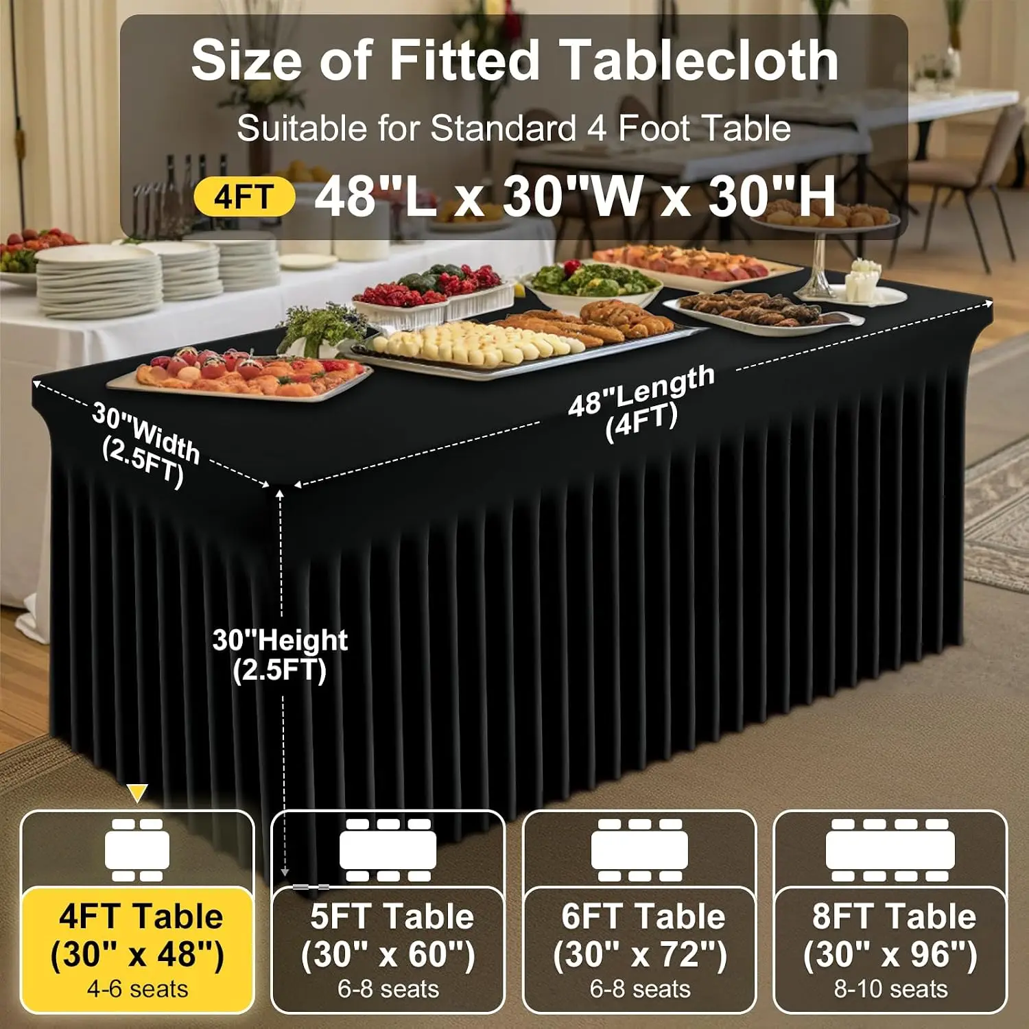 Spandex Elastic Fitted Table Cloth Skirt for 4FT/6FT/8FT Rectangle Table Washable Table Skirts