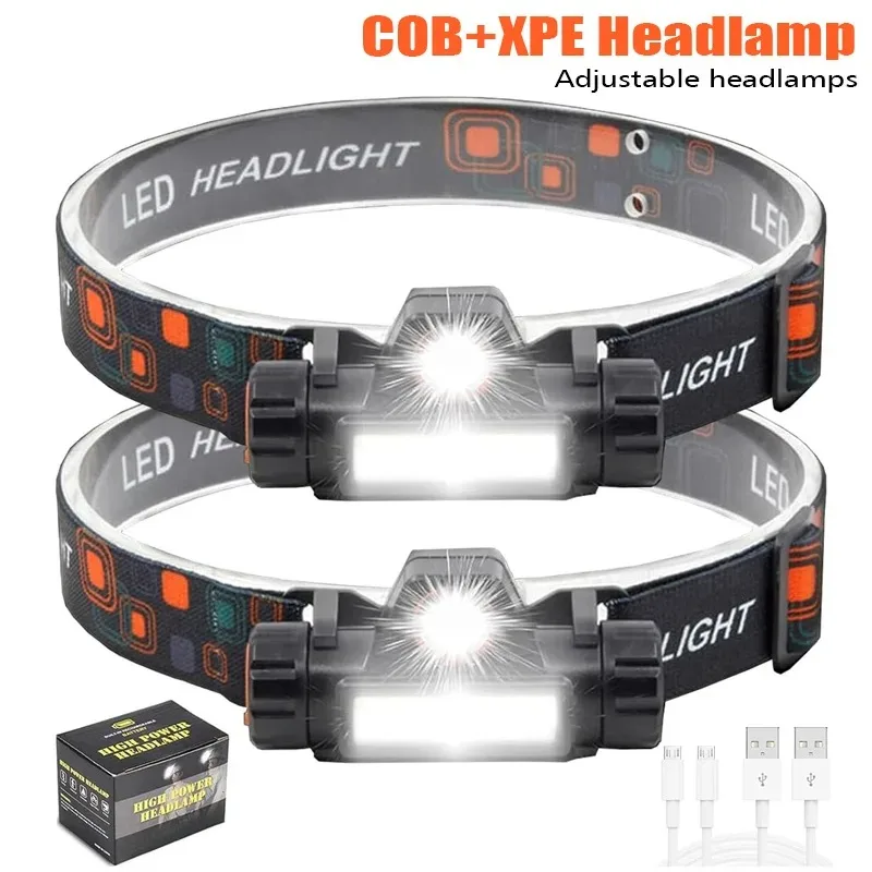 Portable Mini Powerful LED Headlamp XPE+COB USB Rechargeable Hunting Headlight Waterproof Head Torch with Tail Magnetic