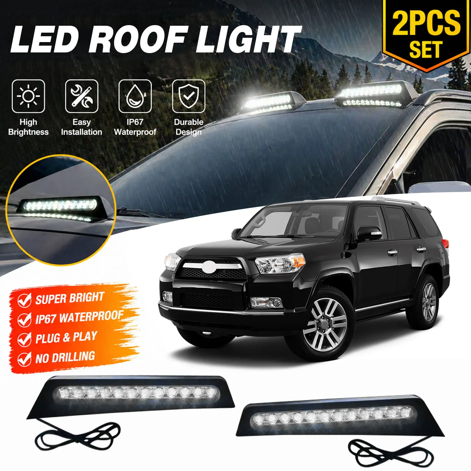 

Top Roof LED Light Cap with DRL Fits For 2010-2026 Toyota 4Runner Roof Lamp