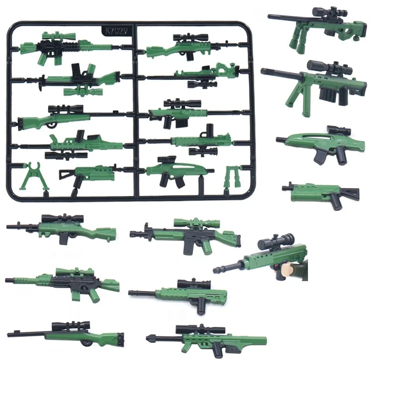 MOC Modern Military Weapon Printing Soldier Sniper Guns Army Accessories Building Blocks Figures Mini Children Toys