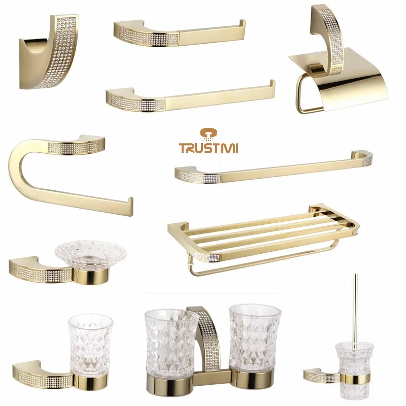 Czech Crystal Wall Mounted Bathroom Toilet Hardware Set Toothbrush Holder Rail Rack Shelf Accessories Bathroom Gold / Chrome