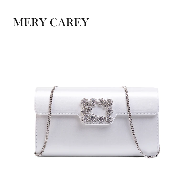 2025 New Elegant Metal Chain Black Satin Clutch Bag Fashion Rhinestone Women's Evening Party Handbag Luxury Bridal Wedding Purse