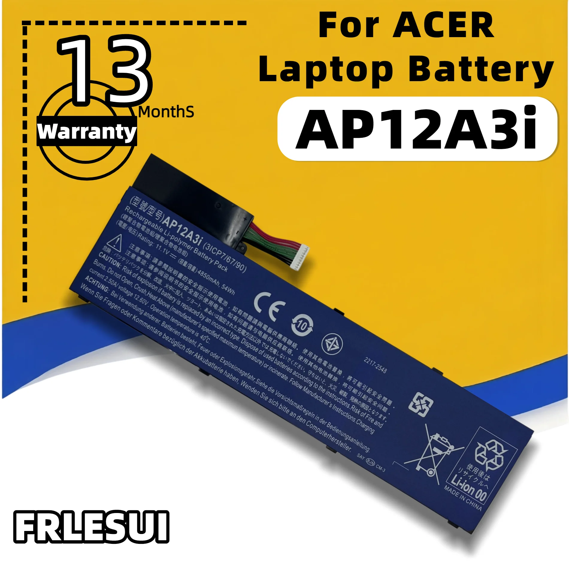 FRLESUI AP12A3I Laptop Battery for Acer Aspire M3/M5 TravelMate P645/P648/P65 X483 Series Iconia W700 Series 13 months Warranty