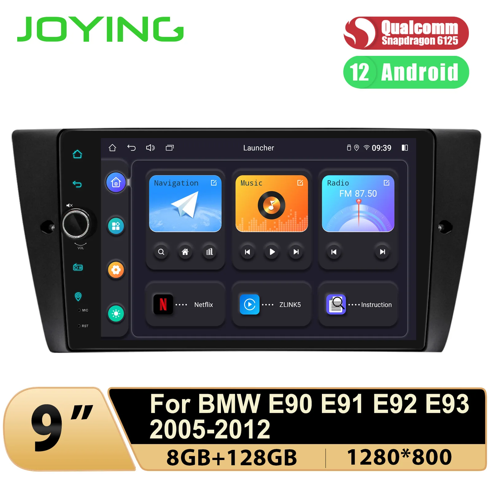 Joying 9 Inch Plug And Play Android 12.0 Autoradio Mediaspeler Gps Navigatie Voor Bmw E90 E91 E92 E93 Met Carplay Hdmi