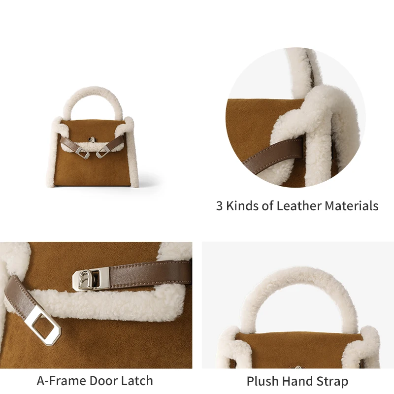 Women's Plush Shoulder Bag - Large Crossbody Winter Handbag