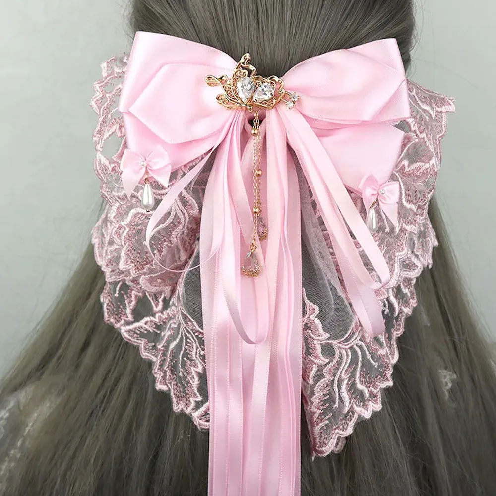 Fiocco oversize in pizzo Lolita fatto a mano, forcina per principessa cameriera carina Kawaii, fermaglio per capelli, fascia per capelli, accessori per capelli cosplay giapponesi