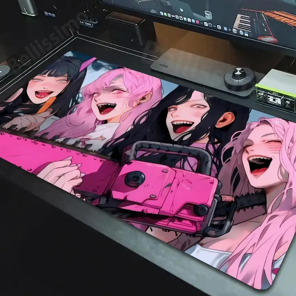 Cute large game mouse pad anime horror girl rubber mouse pad cute non-slip table mat gamer HD print chainsaw girl keyboard pad