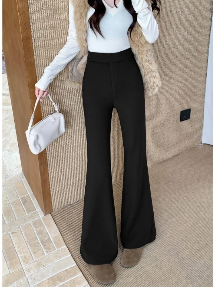 Korean Sle High Waist Fce Lined Casual Pants Women's Loose Fit Slimming Long Trousers Micro Flared Comfortable Casual Pants
