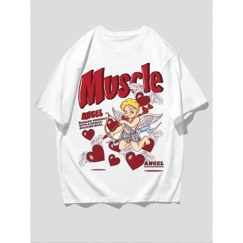 

Muscle Angel T-Shirt Funny Cupid Graphic Tee Unisex S-3XL Valentine’s Day Streetwear Summer 2025 New Arrival