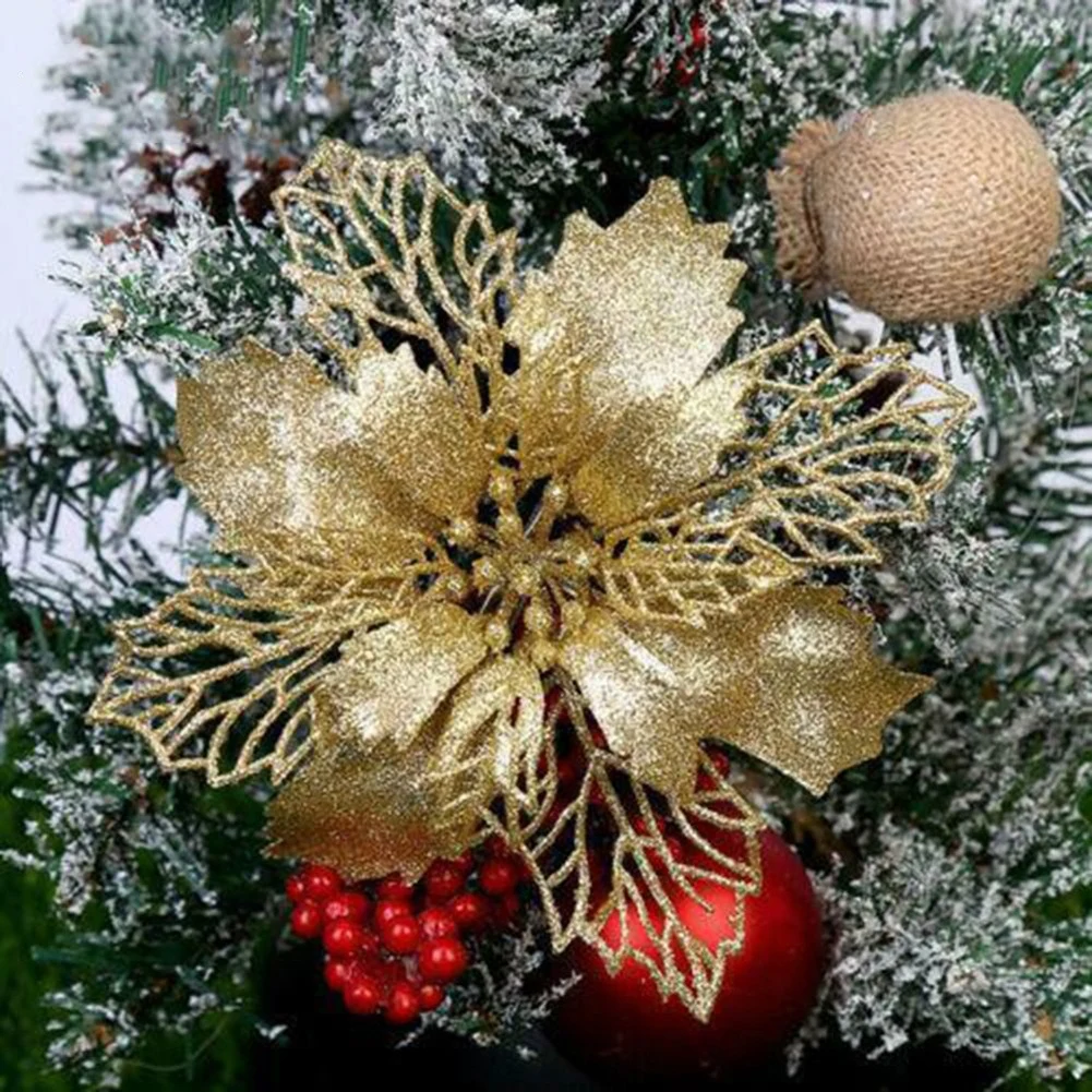 Decoration Christmas Flowers Xmas Party Party 11cm Christmas Glitter Flower Glitter PE Tree Decoration Practicall