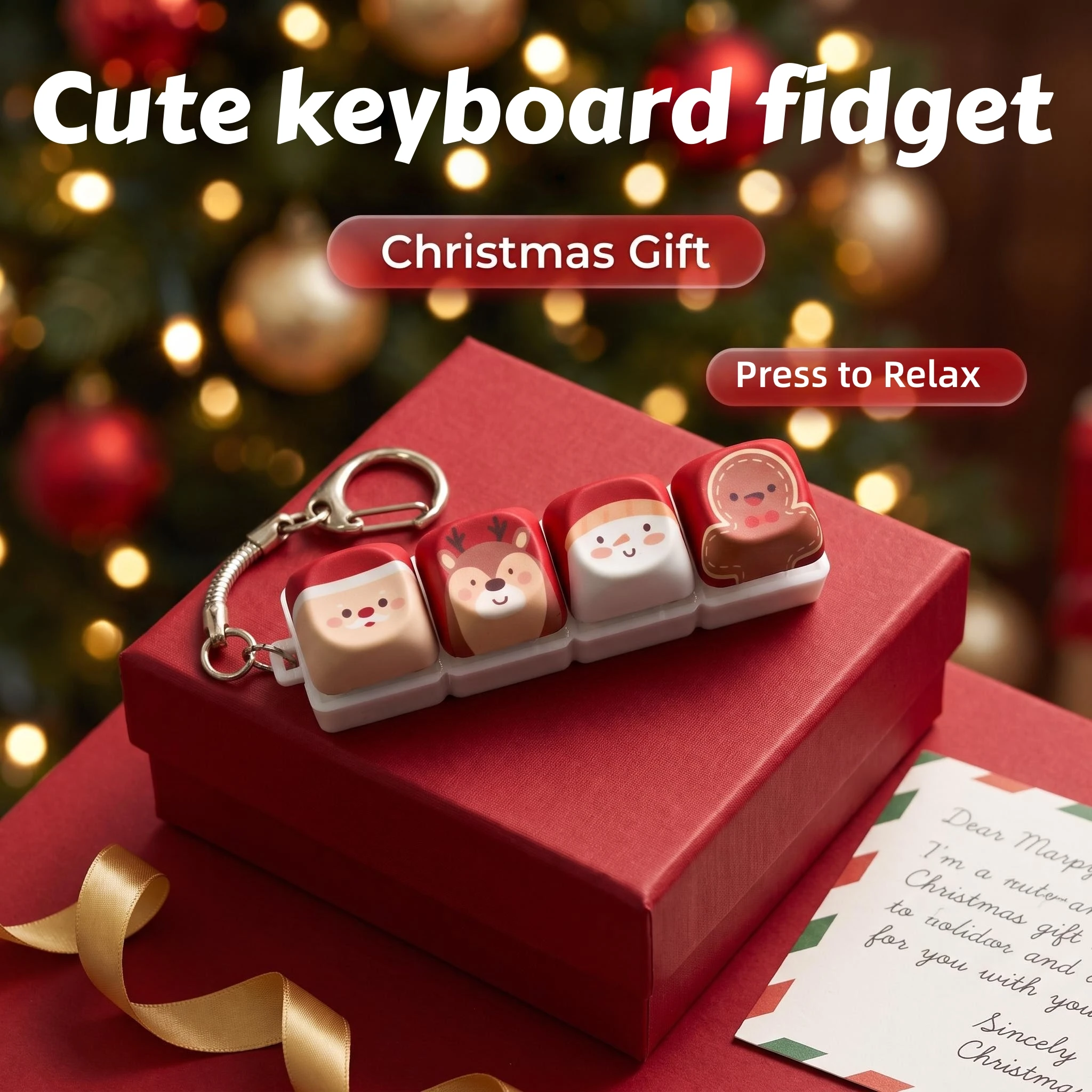 MAIMOOO Christmas Keyboard Fidget Keychain 4Keys Cute Elk Santa Claus Relax Button Keycap Clicker Creative Bag Charm Xmas Gifts
