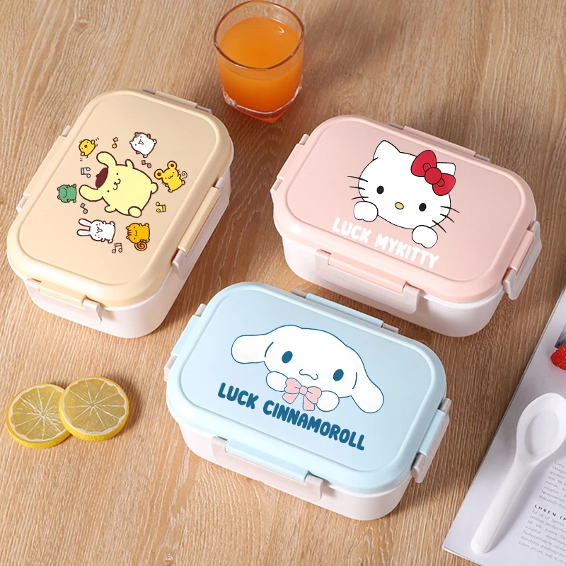 

Ланч-бокс Hello Kitty Kuromi, чехлы для бенто, органайзер для хранения еды, коробки для хранения фруктовых закусок, контейнер для обеда на выходе
