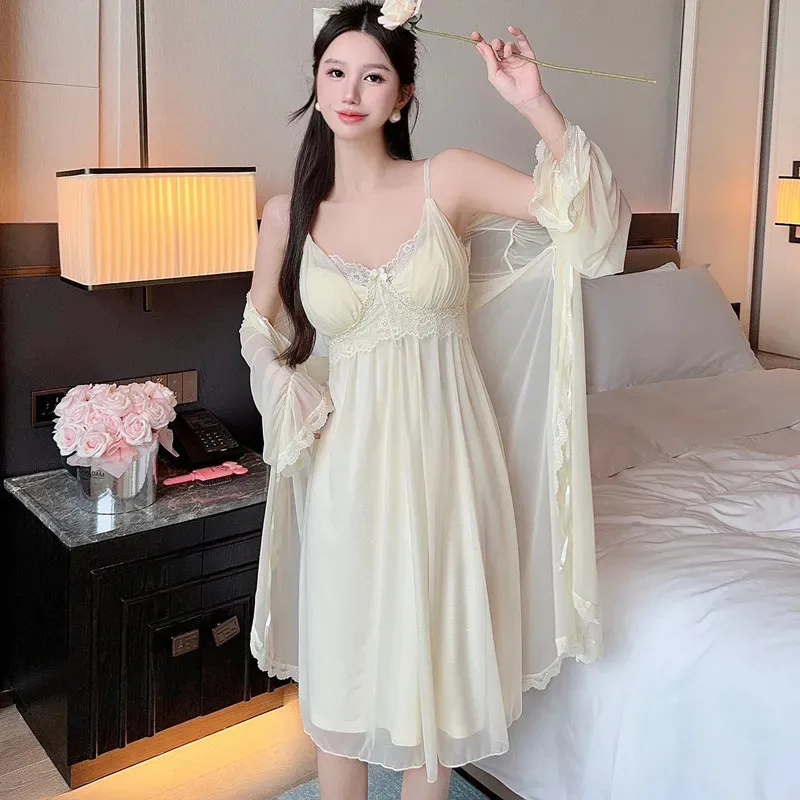 

Женский комплект из 2 предметов: кружевная ночная сорочка и халат, летний сетчатый кимоно-халат, домашняя одежда d'4o