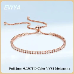 EWYA Full 2mm 0.03CT Moissanite Diamond Tennis Bracelet for Woman 925 Silver Plated 18K Rose Gold Adjustable Link Bracelets Gift