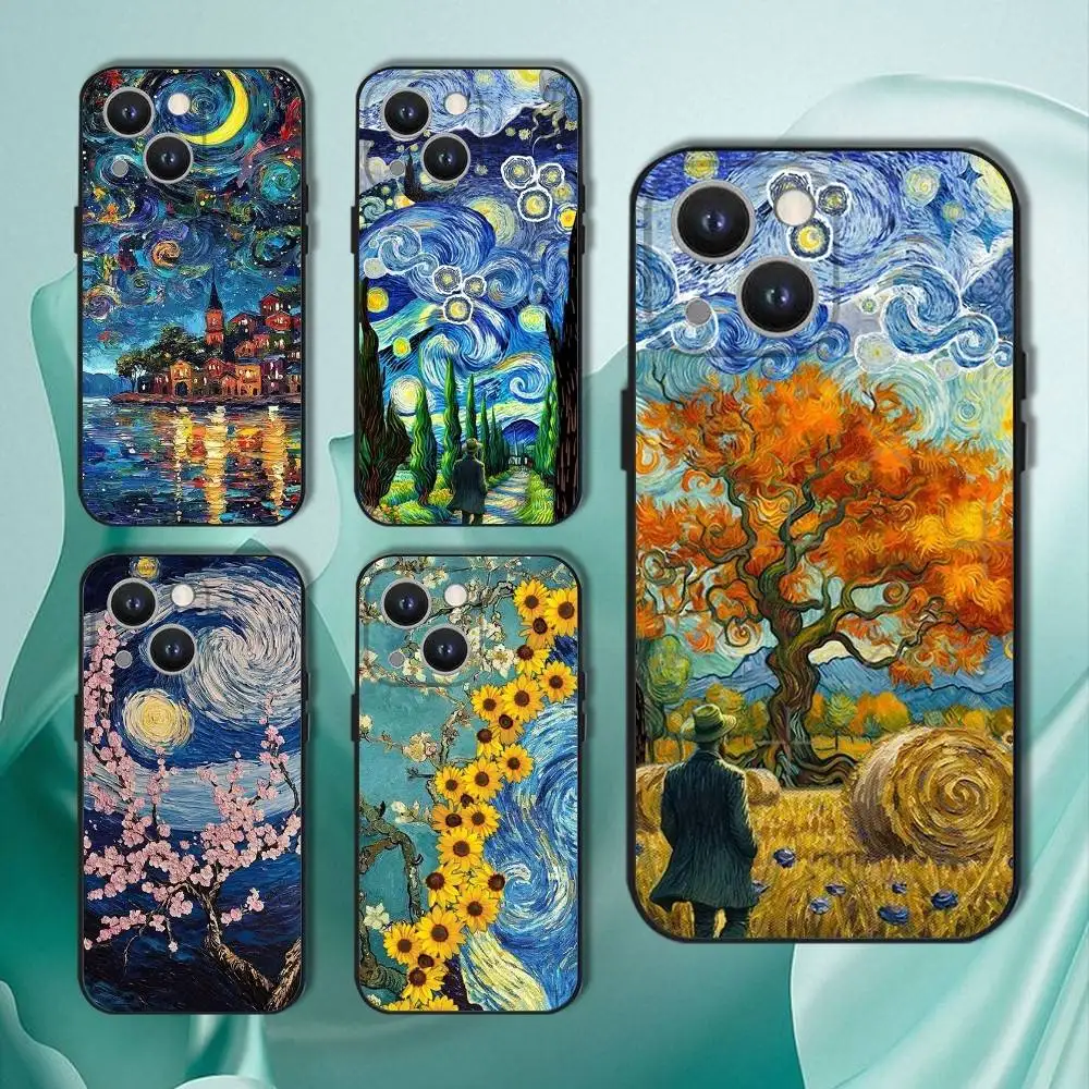 

van Gogh The Starry Night Phone Case For iPhone 17,16,15,14,13,12,11,Pro,XS,Max,XR,Plus,E,SE4,Mini Black Soft Cover