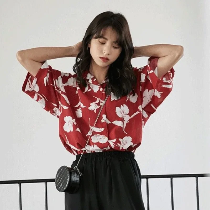 

Shirts Women Vintage Print Summer Chic Femme Korean Fashion Streetwear Harajuku Casual Gothic Couple Blusas Y2k Unisex BF Style