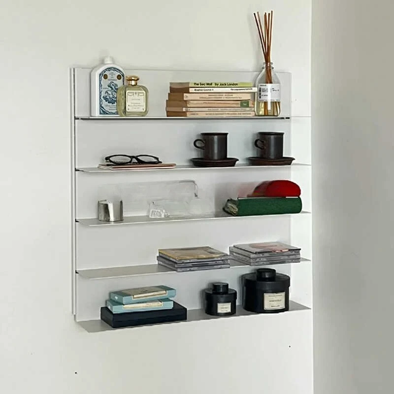 Minimal stainless steel wall-mounted wall decoration rack, living room multi-functional storage display rack