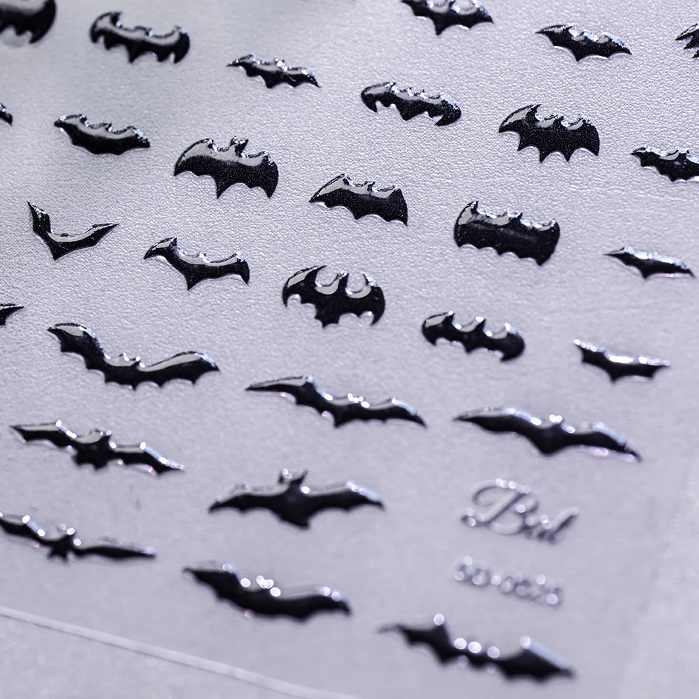 2pcs Halloween Black Pumpkin Bat Nail Art Sticker 5D Embossed Gothic Spooky Spider Skull Nail Decals for Halloween Nail Decorati image 3