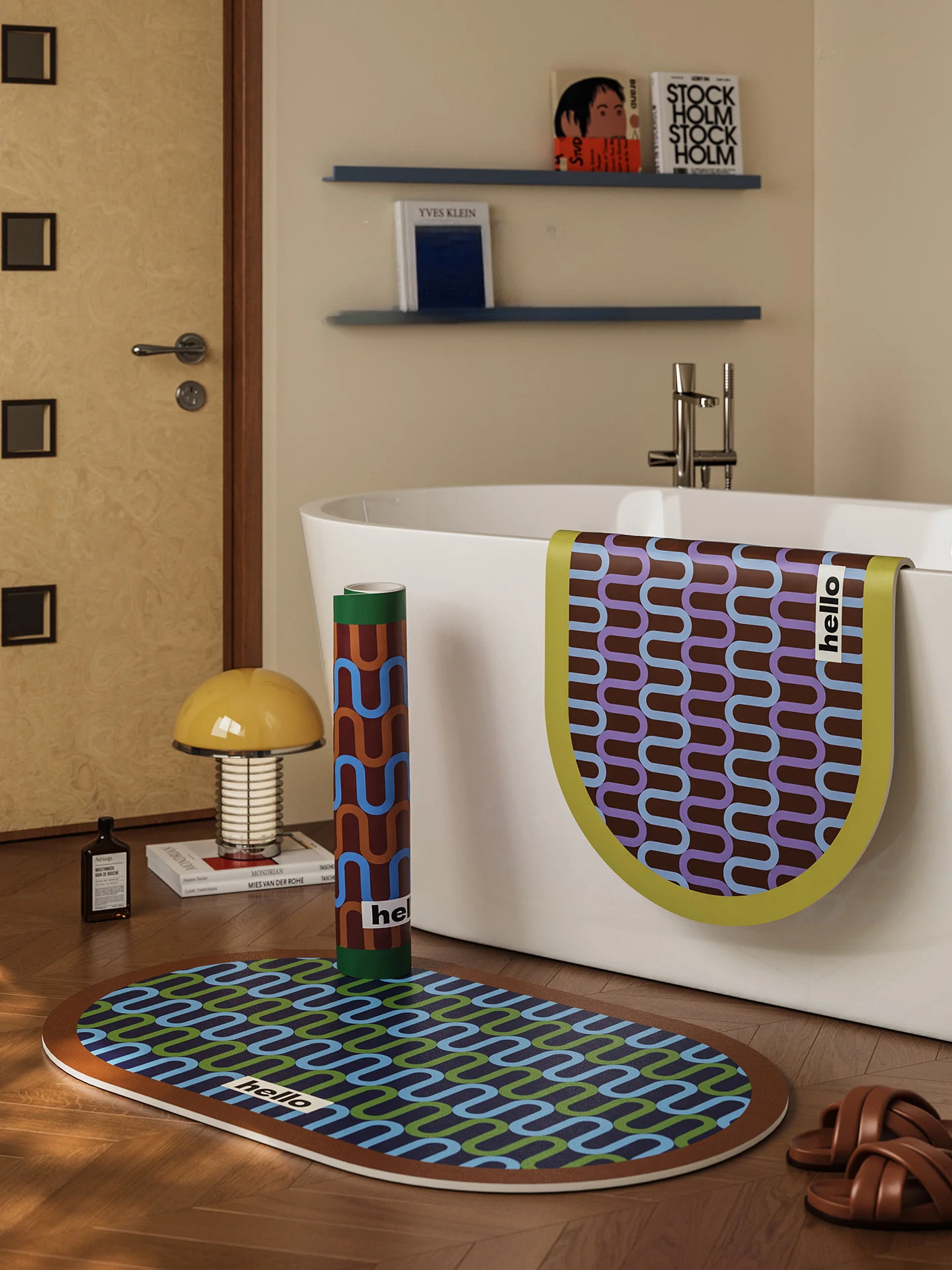 Nordic Retro Oval Shower Mat Super Absorbent Non-Slip Floor Rug Creamy Style Mid-Century Decorative Doormat for Bathroom