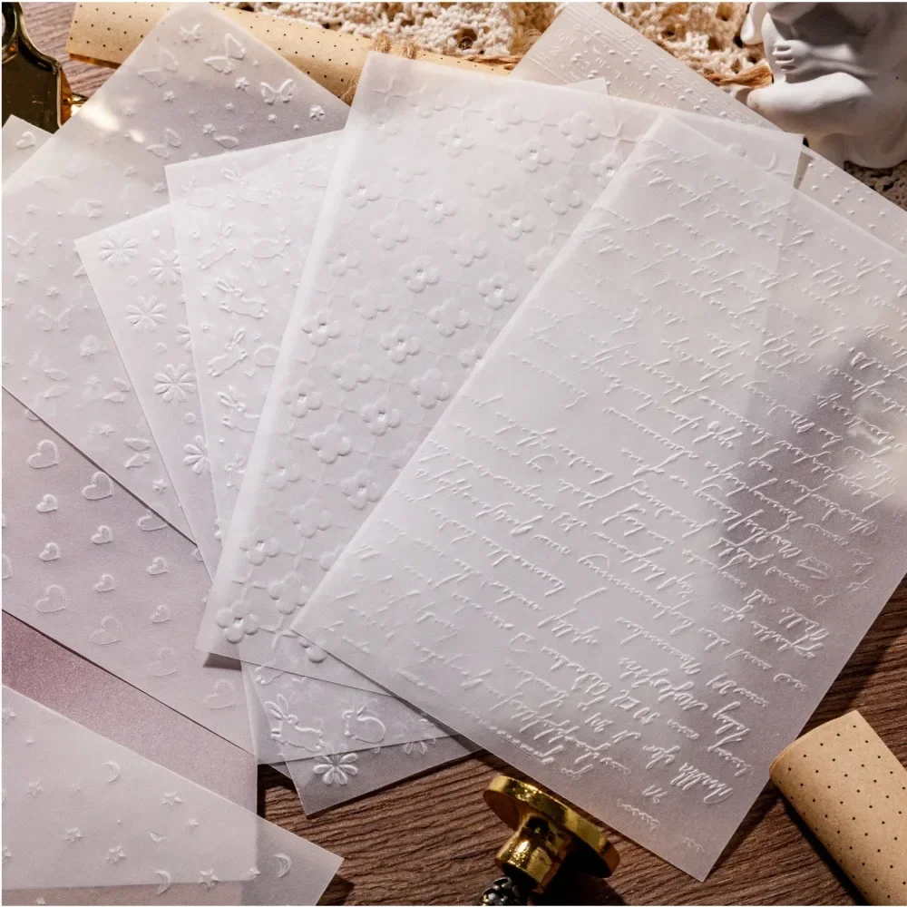 10 Sheets Embossed Sulfate Paper Material Paper Handbook DIY Decoration Scrapbooking Background Junk Journal Hand Made Planner