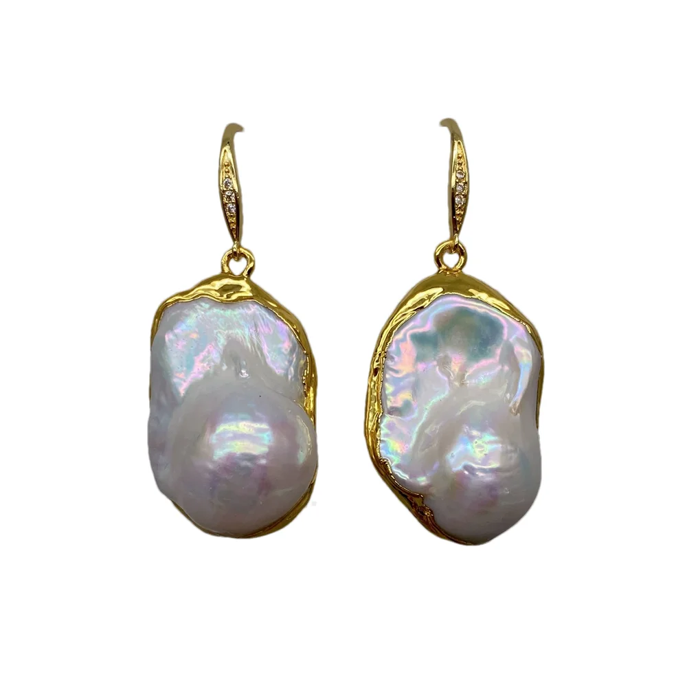 Unique White Keshi Pearl Hook Dangle Earrings - Fashionable Cultured Pearl Jewelry Accessory