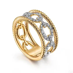 Huitan Noble Two-tone Finger Rings Trendy Unique Hollow-out Chain Designed Accessories for Women Charms Engagement Party Jewelry