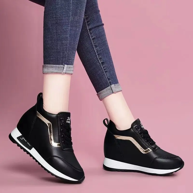 Women  Wedge Shoes Ladies Casual Increase Shoes Hide Heels Shoes Female Thick Bottom Breathable Trainers Zapatos De Mujer 2023