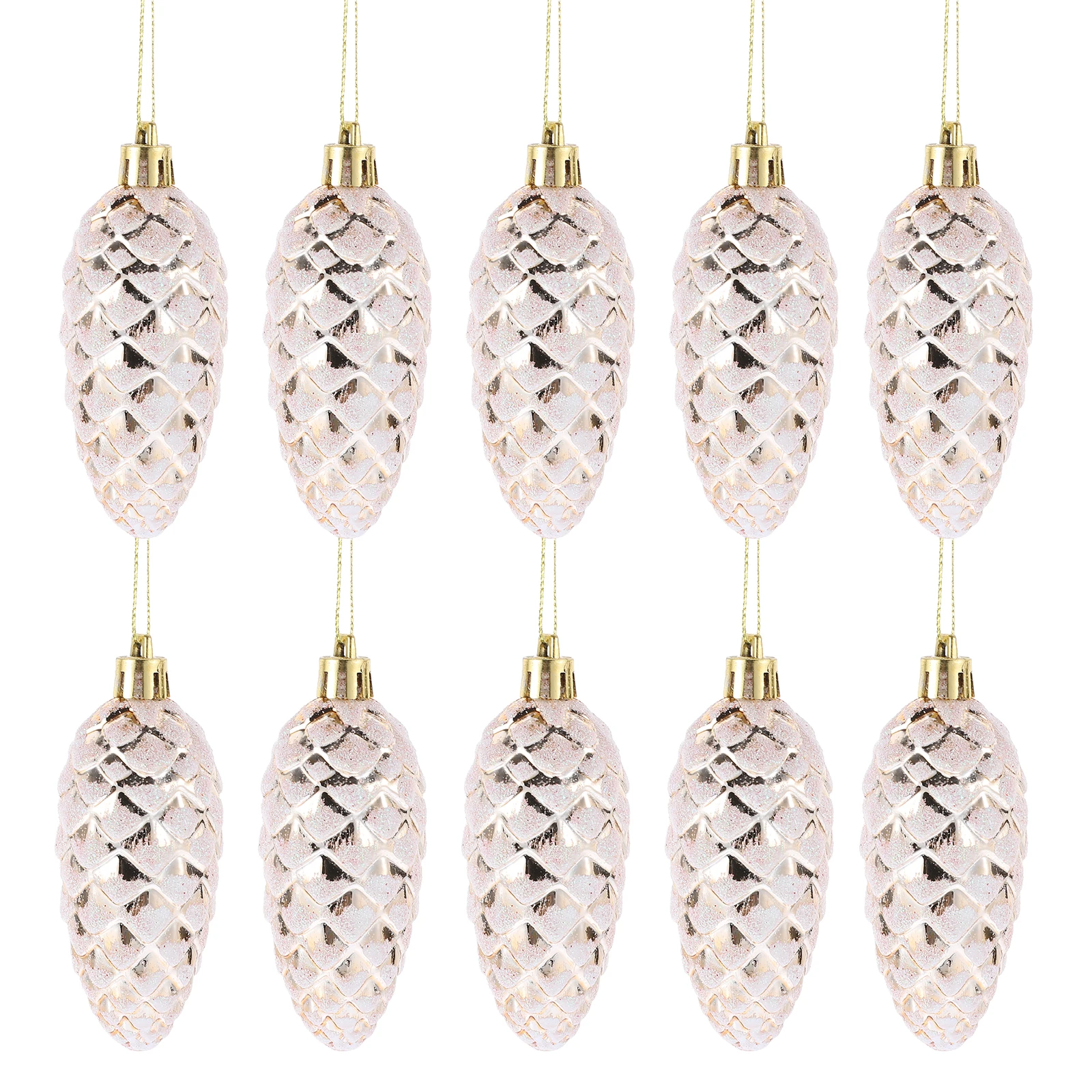 

10pcs Gold Plastic Painted Pinecone Balls Christmas Tree Ornaments Holiday Decor Xmas Pendant Charms Indoor Outdoor DIY