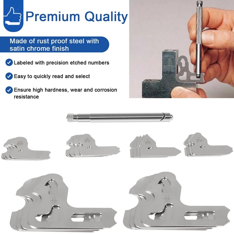 25-Piece Radius Gauge Set 1/64Inch-1/2Inch Gauges with Holder, Radius Measuring Tool