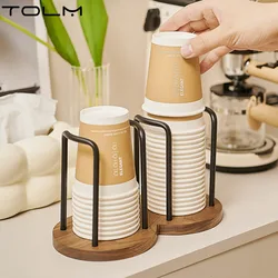 Luxury Walnut Wood Cup Holder Coffee Station Paper Cup Rack For Plastic Cups Storage Milk Tea Organizer Office Disposable Cup