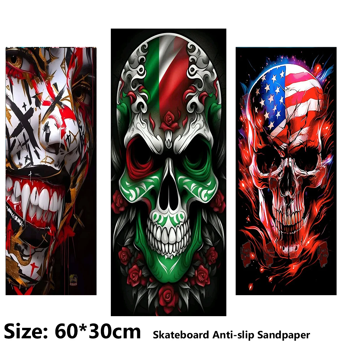 

Colorful Graffiti Skull Pattern Electric Scooter Anti-slip Sticker Sandpaper Skateboard Grip Tape Sheet 60*30cm