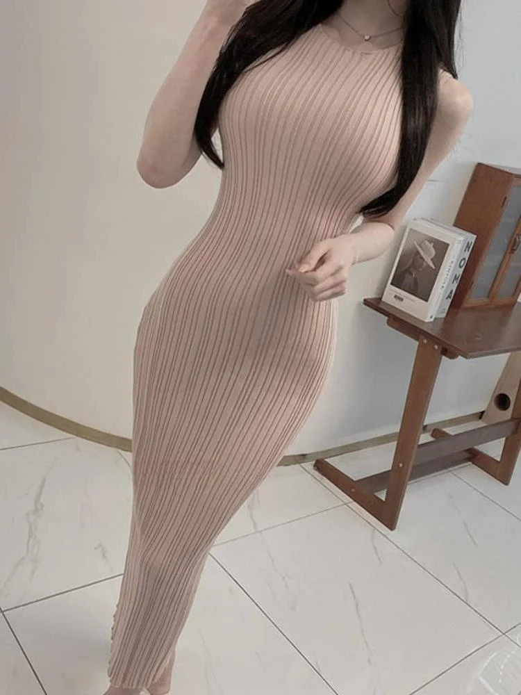 Elegante Vestido Largo sin Mangas, Moldeador de Figura, Estilo Puro y Seductor, Ligero, Moda de Verano, Estilo Dulce y Picante, Corte Inclinado de 45 Grados