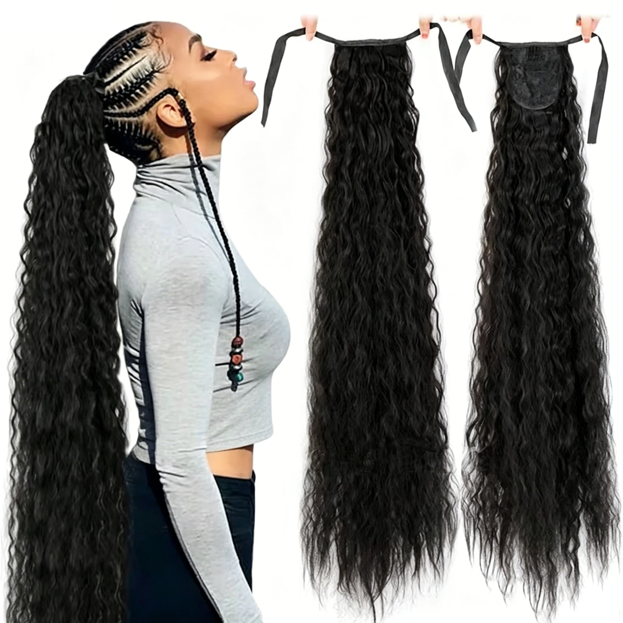 H&STAR 34Inch Synthetic Long Afro Kinky Curly Drawstring Ponytail Hair Extensions Natural Hairpiece Accessories for Women